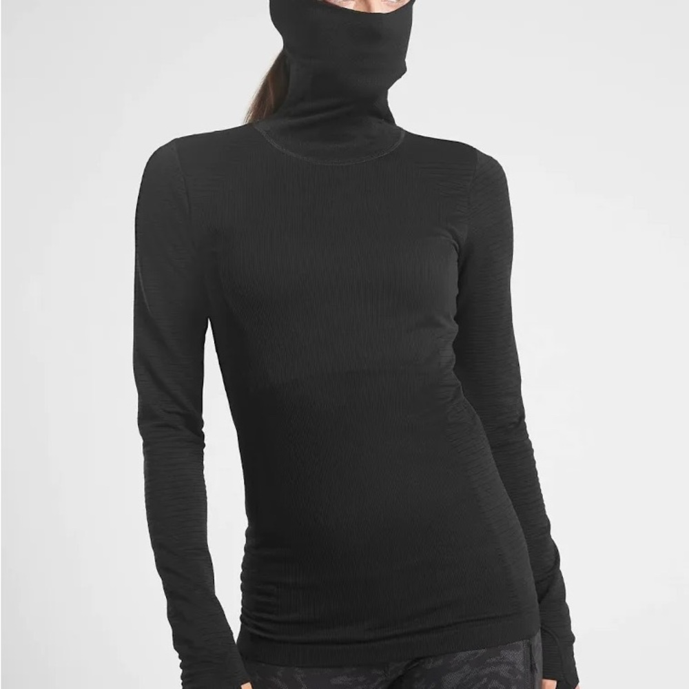 Athleta Hoodie Size XL Black Flurry Balaclava Rib Pullover Run Long‎ Sleeve